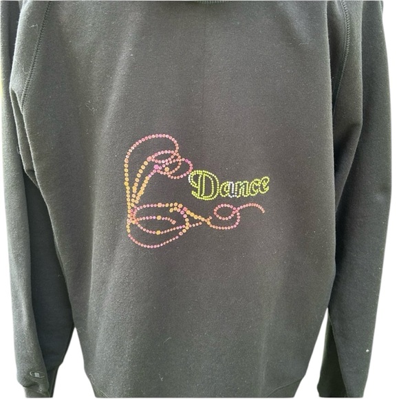NEW CHAMPION  size L black zip hoodie - DANCE sequins on back - Picture 1 of 6